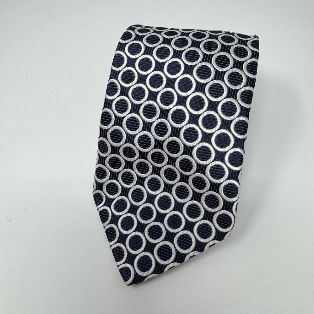 XMI Tie Mens One Size Blue Circle Geometric Woven Classic Dress Necktie Business